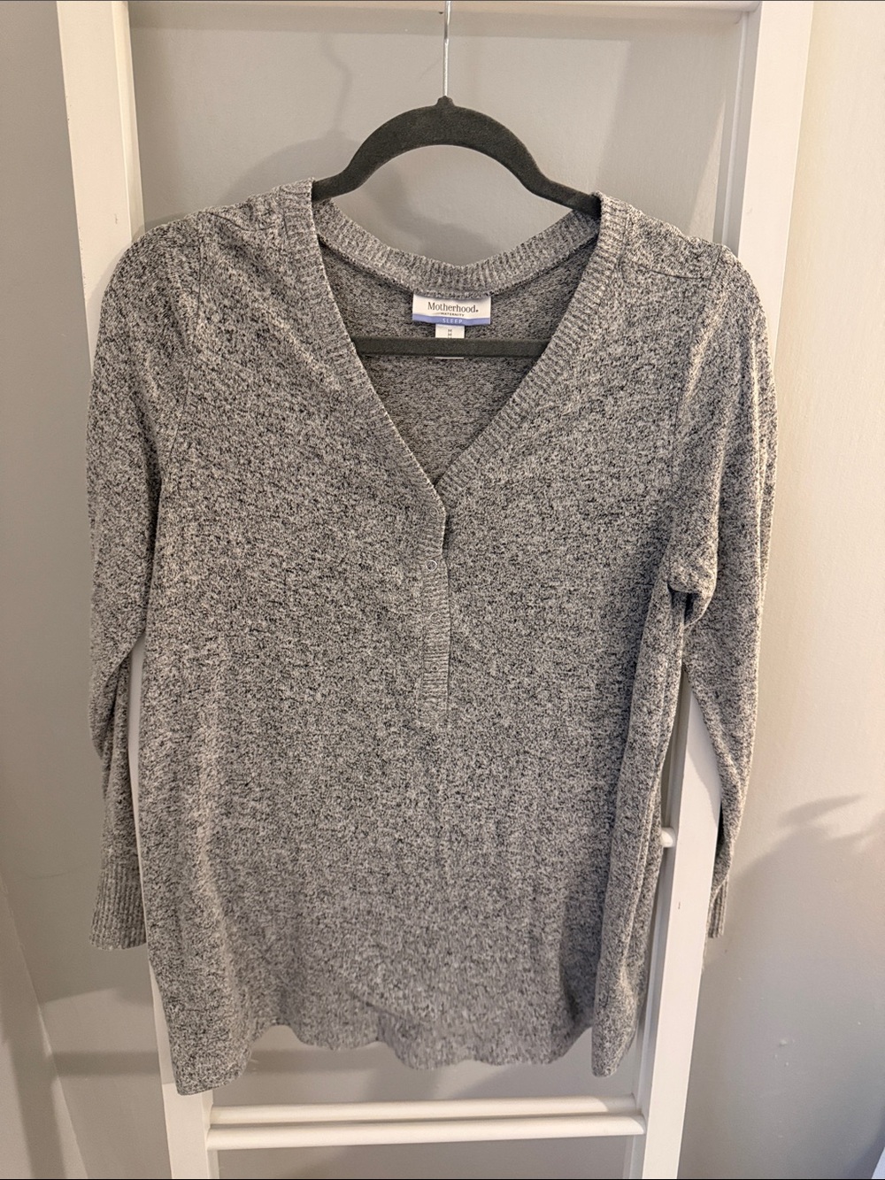Motherhood Maternity Heather Gray V-Neck Knit Sweater
